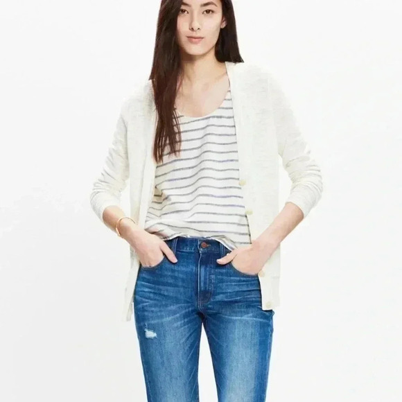 MADEWELL GRADUATE CARDIGAN CREAM BUTTON LIGHTWEIGHT SWEATER SMALL - Picture 1 of 5